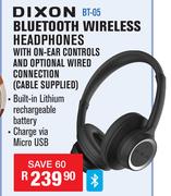Dixon Bluetooth Wireless Headphones With On Ear Controls & Optional Wired Connection BT-05