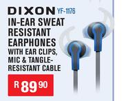 Dixon In Ear Sweat Resistant Earphones With Ear Clips, MIC And Tangle Resistant Cable YF-1176