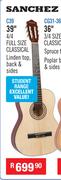 Sanchez Classical Guitar 39" 4/4 Full Size Classical Linden Top, Back And Sides C39