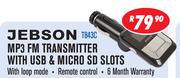 Jebson MP3 FM Transmitter with USB & Micro SD Slots T843C