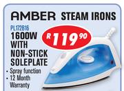 Amber 1600W Steam Iron With Non Stick Soleplate PL172B16