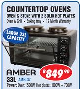 Countertop Oven & Stove With 2 Solid Hot Plates AMBC32-33Ltr