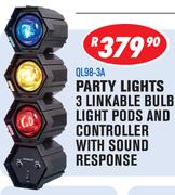 Party Lights 3 Linkable Bulb Light Pods And Controller With Sound Response QL98-3A