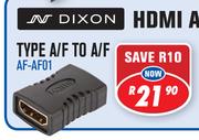 Dixon HDMI Adapters Type A/F To A/F AF-AF01