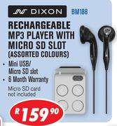 Dixon Rechargeable MP3 Player With Micro SD Slot BM188