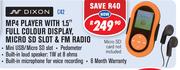 Dixon MP4 Player With 1.5" Full Colour Display Micro SD Slot & FM Radio C42