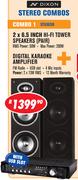 Dixon 2x6.5" Hi-Fi Tower Speakers Pair ST03USB+ Digital Karaoke Amplifier
