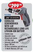 Dixon Cordless Screwdriver With 3.6V Rechargeable Long Life Lithium-Ion Battery PLSL0646