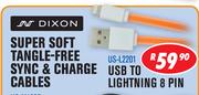 Dixon Super Soft Tangle Free Sync & Charge Cables USB To Lightning 8 Pin US-L2201
