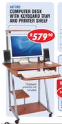 Computer Desk With Keyboard Tray & Printer Shelf AMT700S