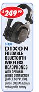 Dixon Foldable Bluetooth Wireless Headphones With Optional Wired Connection Cable Supplied BT408