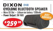 Dixon Portable & Rechargeable Cyclone Bluetooth Speaker With Built In Battery & FM Radio CY-03