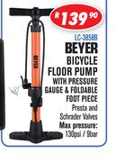 Beyer Bicycle Floor Pump With Pressure Gauge & Foldable Foot Piece LC-3858B
