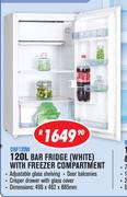 Dixon 120Ltr Bar Fridge White With Freezer Compartment DBF120W