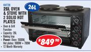 Amber 26Ltr Oven & Stove With 2 Solid Hot Plates KHT28