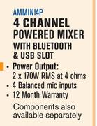 Dixon 4 Channel Powered Mixer With Bluetooth & USB Slot AMMINI4P