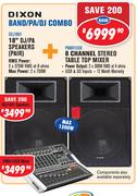 Dixon Band/PA/DJ Combo 18” DJ/PA Speakers (Pair) SDJ1801 + 8 Channel Stereo Table Top Mixer PM801USB