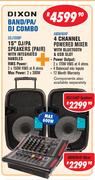 Dixon 15” DJ/PA Speakers With Integrated Handles+4 Channel Powered Mixer With Bluetooth & USB Slot