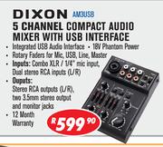 Dixon 5 Channel Compact Audio Mixer With USB Interface AM3USB