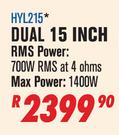 DXN Pro DJ/PA Speakers (Single) With Integrated Handle & Wheels Dual 15 Inch HYL215