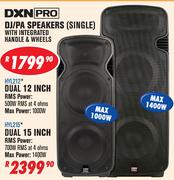 DXN Pro DJ/PA Speakers (Single) With Integrated Handle & Wheels Dual 12 Inch HYL212