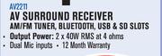 Dixon AV Surround Receiver AM/FM Tuner/Bluetooth/USB & SD Slots AV2211