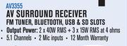 Dixon AV Surround Receiver FM Tuner/Bluetooth/USB & SD Slots AV3355