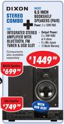 Dixon Stereo Combo Integrated Stereo Amplifier With Bluetooth/FM Tuner & USB Slot+6.5” Bookshelf Spe