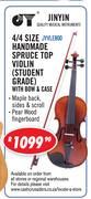 Jinyin 4/4 Size Handmade Spruce Top Violin Student Grade With Bow & Case JYVLE800