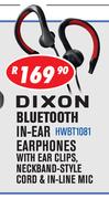 Dixon Bluetooth In-Ear Earphones With Ear Clips/Neckband-Style Cord & In-Line Mic HWBT1081
