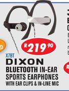 Dixon Bluetooth In-Ear Sports Earphones With Ear Clips & In-Line Mic X7BT
