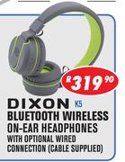 Dixon Bluetooth Wireless On-Ear Headphones With Optional Wired Connection Cable Supplied K5