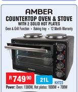 Amber 21Ltr Countertop Oven & Stove With 2 Solid Hot Plates KHT23