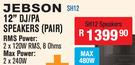 Jebson 12" DJ/PA Speakers(Pair) SH12