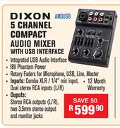 Dixon 5 Channel Compact Audio Mixer With USB Interface AM3USB3
