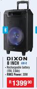 Dixon 8 Inch Portable Trolley Speakers With Integrated Handle & Wheels AW-8