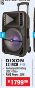 Dixon 12 Inch Portable Trolley Speakers With Integrated Handle & Wheels F-12L