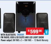 Dixon 2.1 Channel Multimedia Speaker System+Subwoofer, 2 Speakers With FM Radio,USB,SD Slots DN3696F