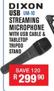 Dixon USB Streaming Microphone With USB Cable & Tabletop Tripod Stand UM-10