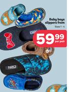 Baby Boys Slippers Sizes 1-4-Per Pair