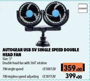 Autogear USB 5V 7W Single Speed Double Head Fan With 360° Rotation (Size 5") CF30012V