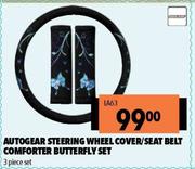 Autogear 3 Piece Steering Wheel Cover/ Seat Belt Comforter Butterfly Seat Cover Set LA63