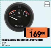 Equus 52mm Electrical Voltmeter 8-16V 90° Sweep 553761