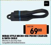 Midas Style Micro USB Phone Charger & Data Cable USB12M