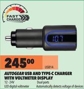 Autogear USB Type-C Charger With Voltmeter Display USB14