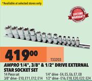 Ampro 1/4", 3/8" & 1/2" Drive External Star Socket Set T33203
