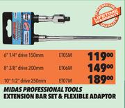 Midas Professional Tools Extension Bar Set & Flexible Adaptor 6" 1/4" Drive 150mm ET05M