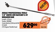 Midas Professional Tools 1/2" Drive CRV Ratchet 2 4T Breaker Bar BB610M