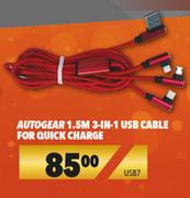 Autogear 1.5m 3 In 1 USB Cable For Quick Charge USB7