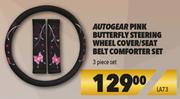 Autogear Pink Butterfly Steering Wheel Cover/Seat Belt Comforter Set 3 Piece Set LA73